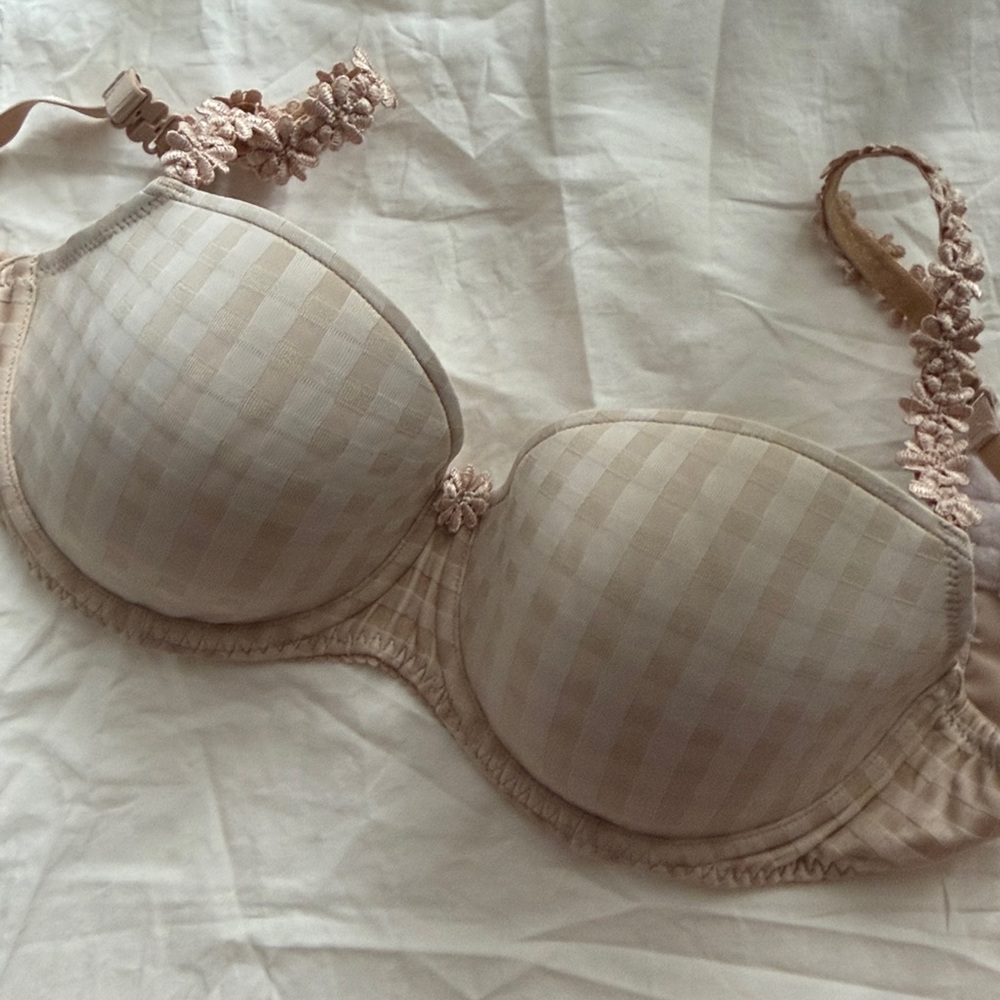 Marie Jo AVERO 010-0419 Nude Beige Checker & Floral Balcony Bra -Size 30E UK